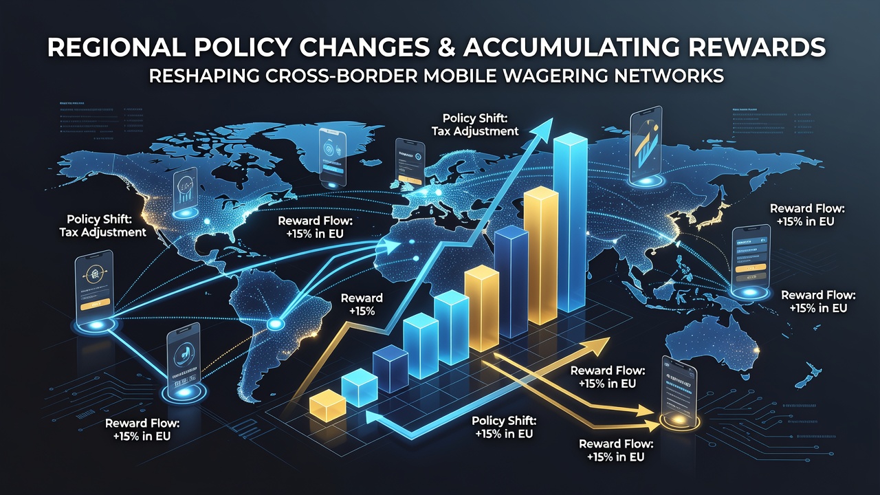 Regional policy documents and mobile devices displaying wagering interfaces side by side
