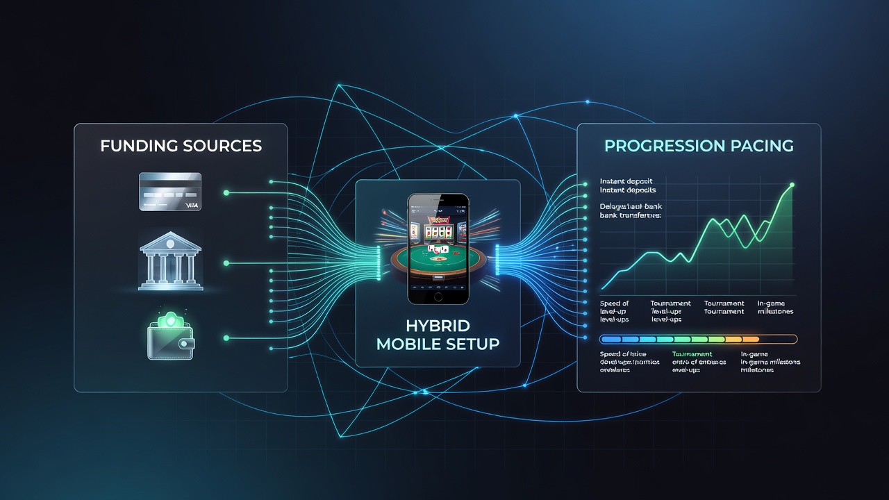 Mobile device displaying hybrid poker and casino game interface with payment selection options highlighted